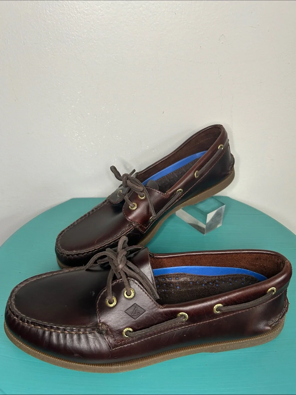 Sperry Top Siders Men’s Dark Brown Amaretto Leather Moc Toe Boat Shoes